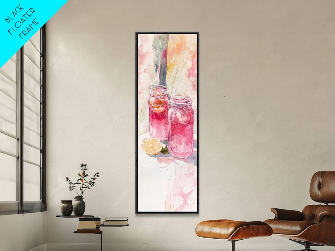 Pink Lemonade Mason Jars Watercolor Summer Drink Kitchen Wall Poster - Image 2