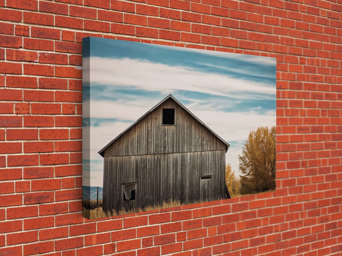 Weathered Wooden Barn Autumn Tree Rural Landscape Photography Poster - Image 2