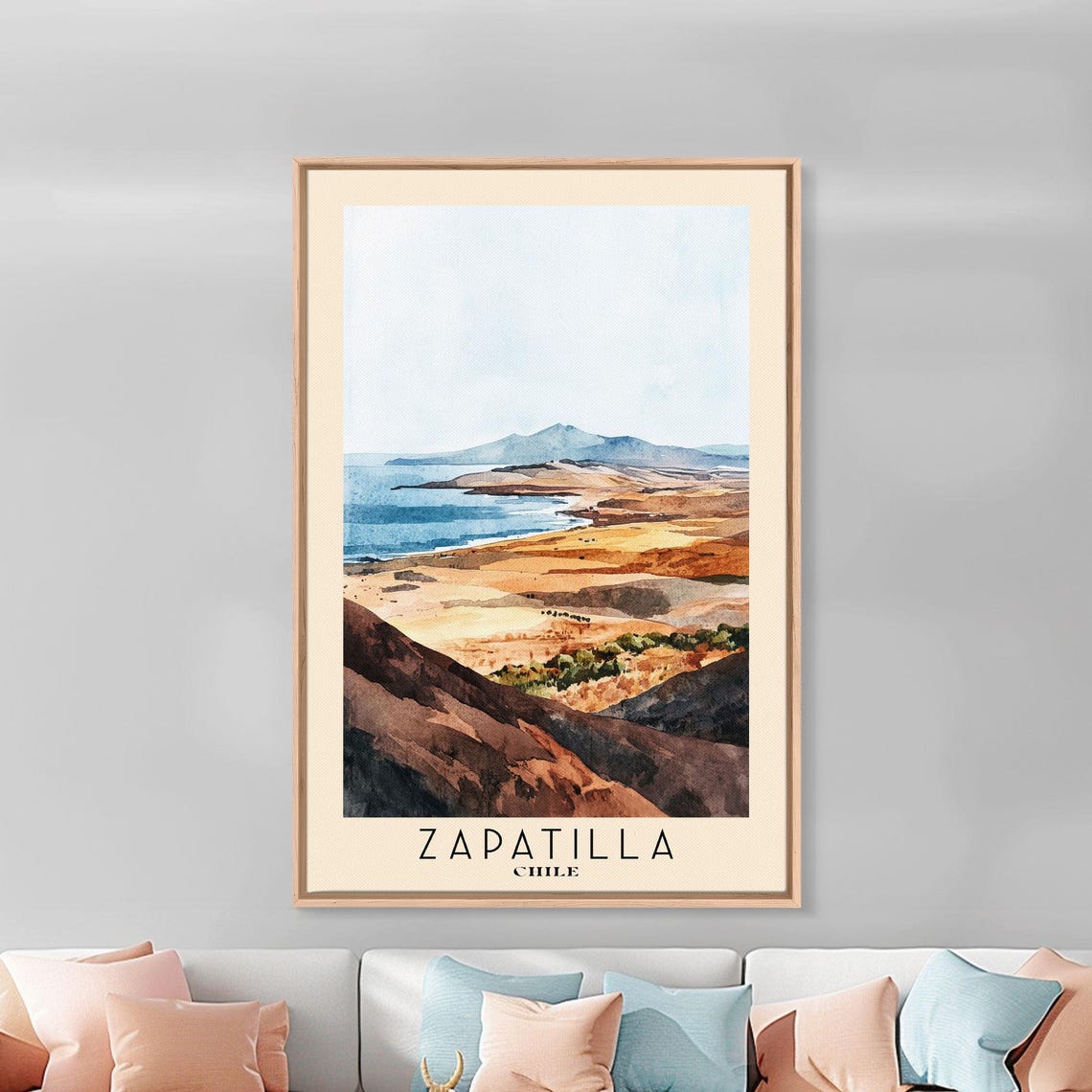 Zapatilla Chile Desert Coast Dunes Rocky Shore Watercolor Poster - Image 2