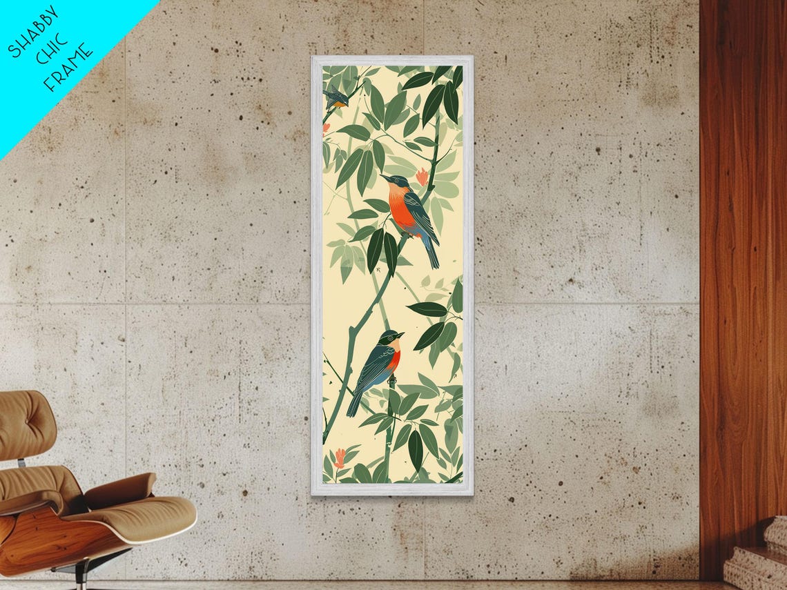 Pair Of Colorful Birds Dense Green Foliage Red Flower Art Print - Image 6