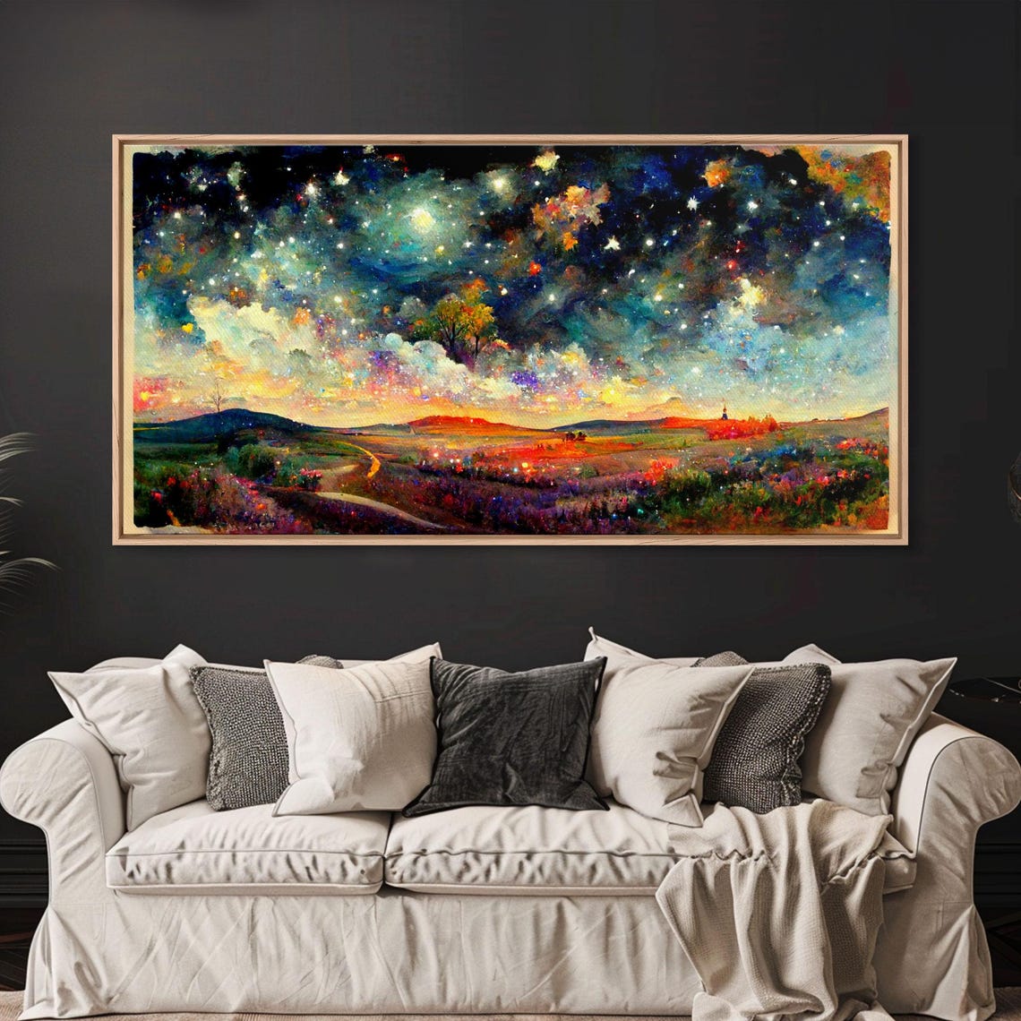 Night Starry Sky Landscape On Print Colorful Night Sky Painting Nature Painting Living Room Wall Art Spiritual Starry Painting - Image 5