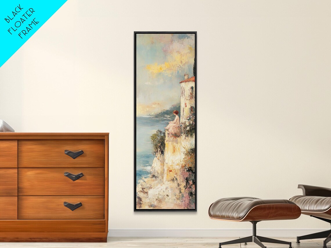 Woman On Coastal Cliff Villa Sunset Sea Impressionist Travel Poster - Image 2
