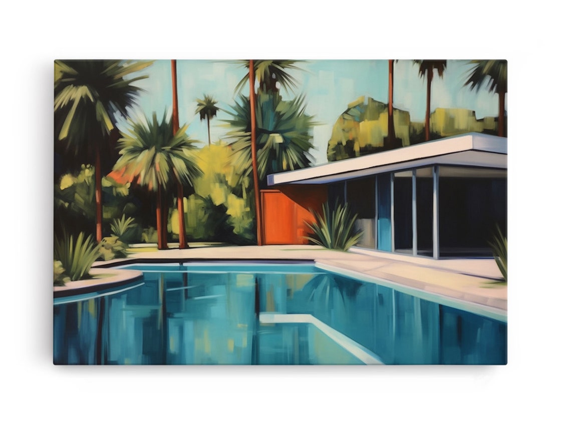 Tropical Pool House Mid Century Modern Retreat Palm Tree Art Poster - Image 6