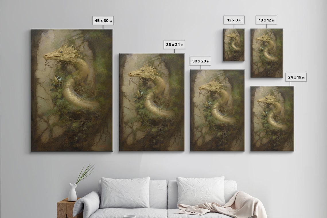Golden Dragon Misty Green Forest Mythical Creature Fantasy Art Poster - Image 5