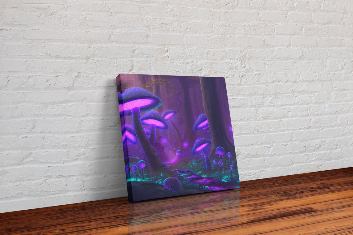 Purple Glowing Mushrooms Magic Forest Bioluminescent Night Poster - Image 3