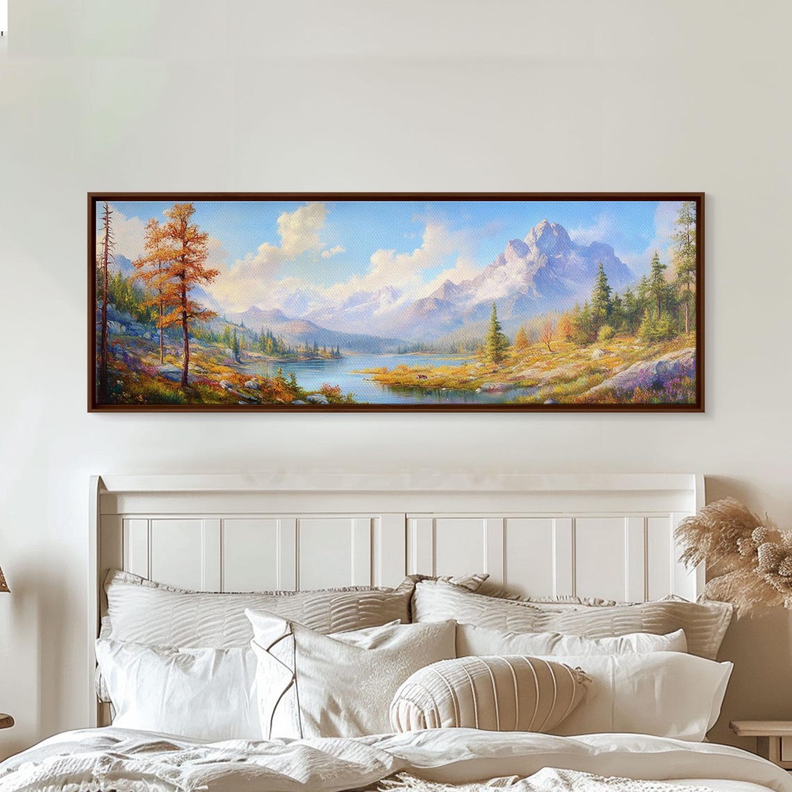 Wilderness Autumn Mountain Lake Serene Forest Cabin View Poster