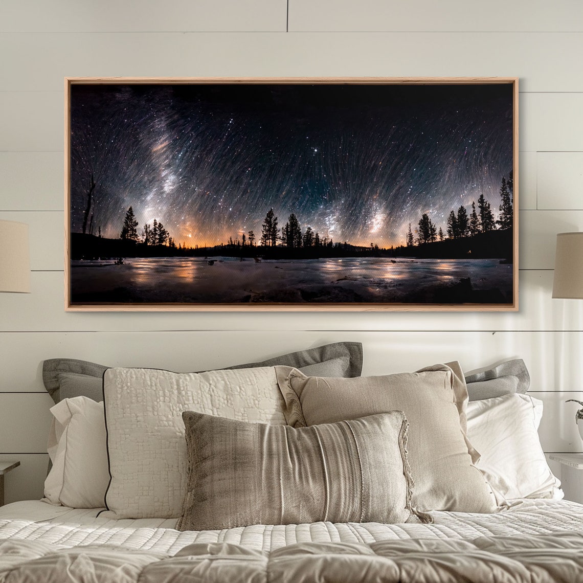 Wall Art Landscape Mountains Nature Painting Prints Minimalist Modern Home Artwork Decoration Night Sky With Stars - Image 3