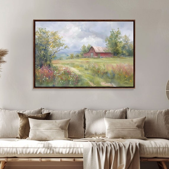 Farmhouse Watercolor Painting Framed Print Metal Art Print Farmhouse Decor Country Decor Kitsch Wall Art
