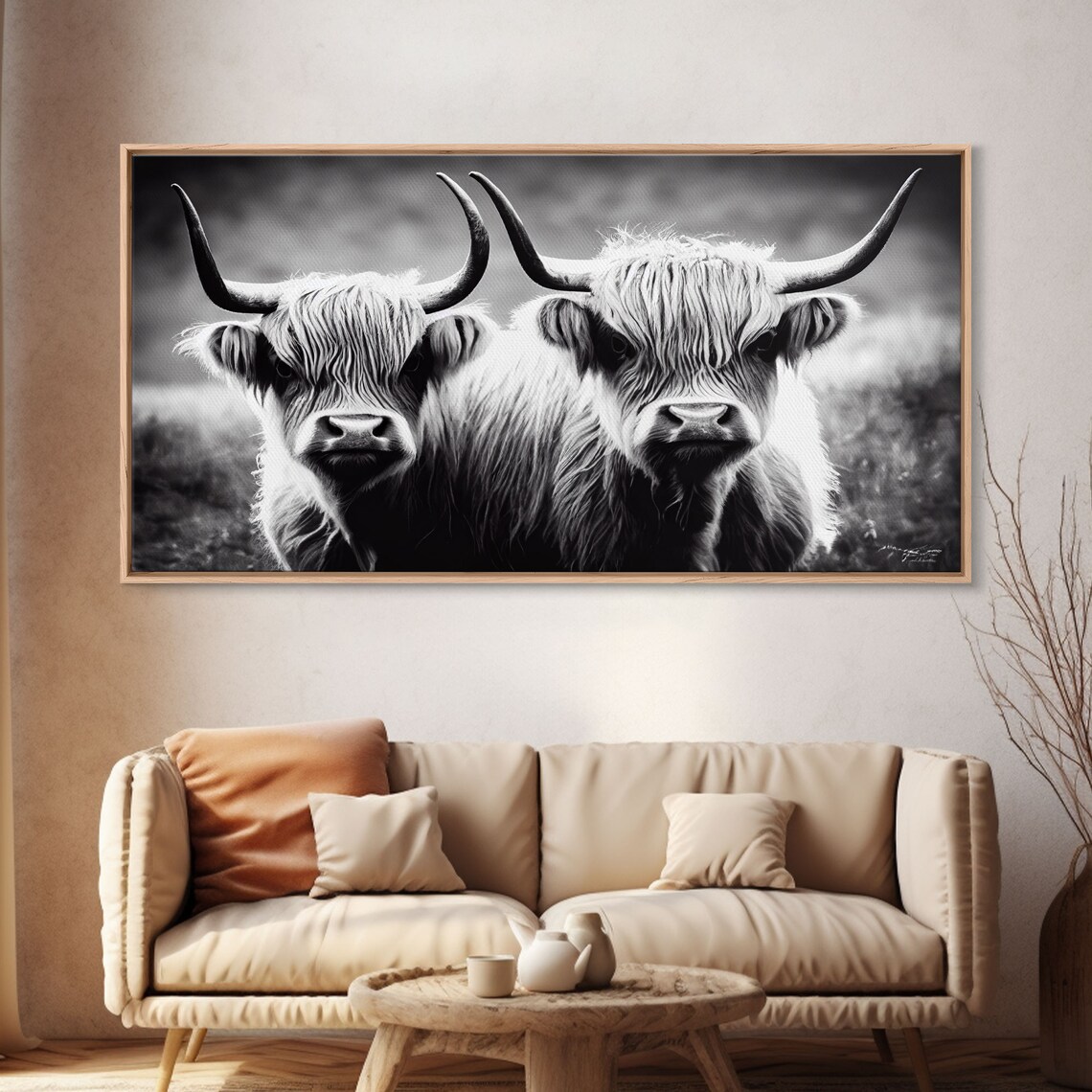 Highland Cow Farmhouse Living Room Art Print - Image 4