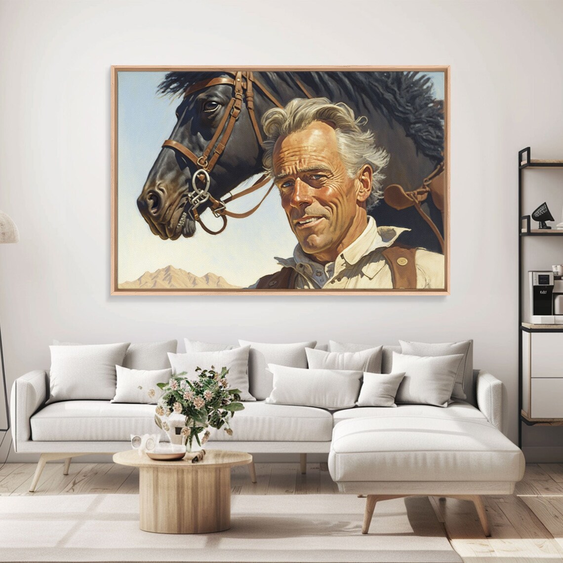 Weathered Cowboy Portrait Black Horse Desert Mountains Western Poster - Image 5
