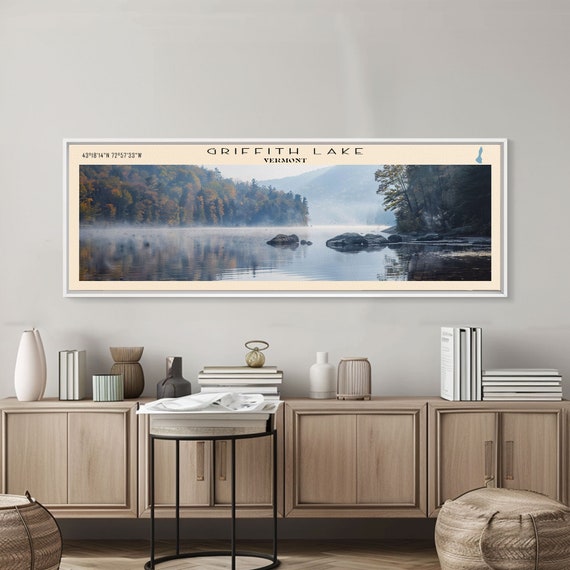 Griffith Lake Vermont Framed Print Lake House Decor Panoramic Wall Art Travel Poster Beautiful Lake Painting Nature Art