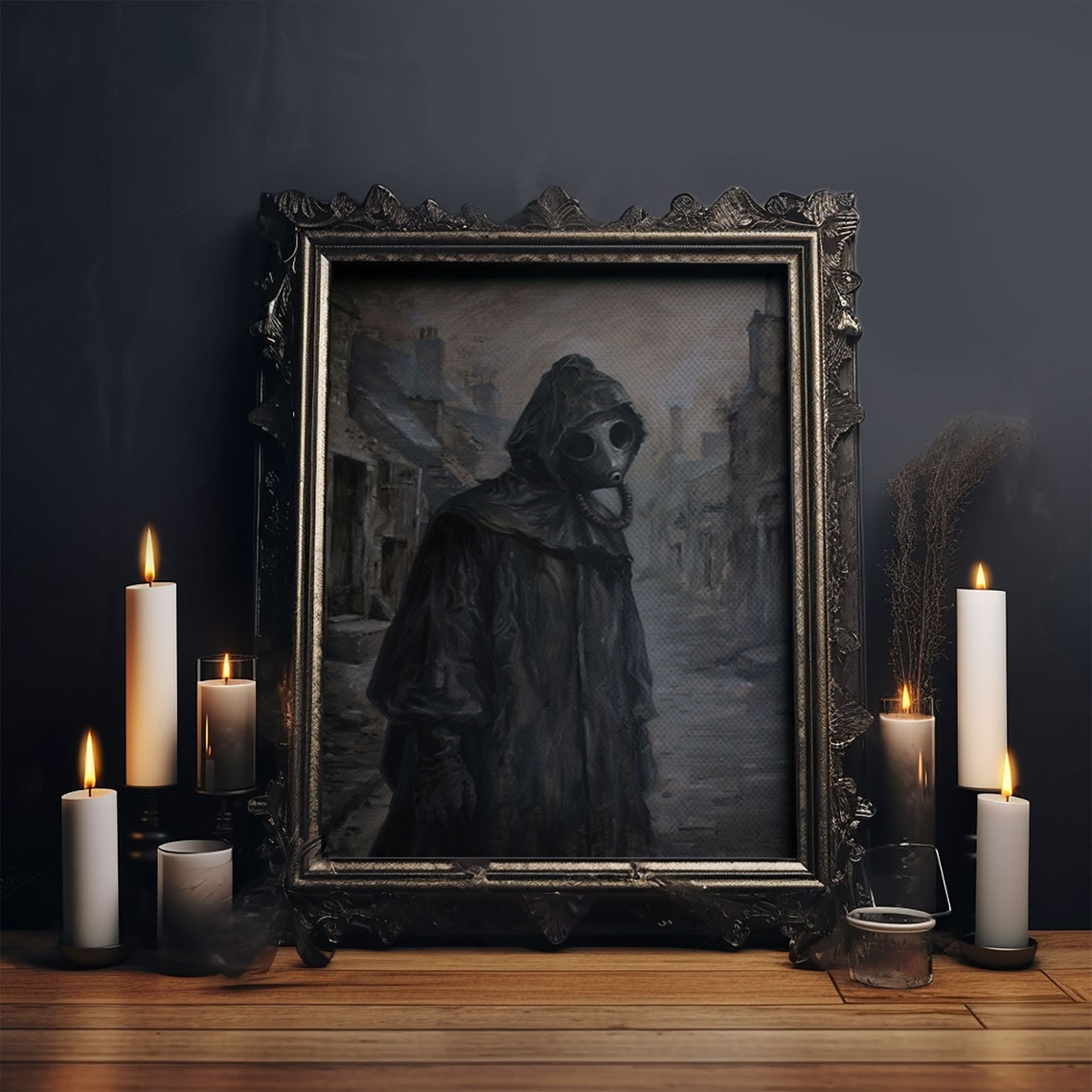 Plague Doctor Walking Through Abandoned Town Dark Academia Print - Image 6