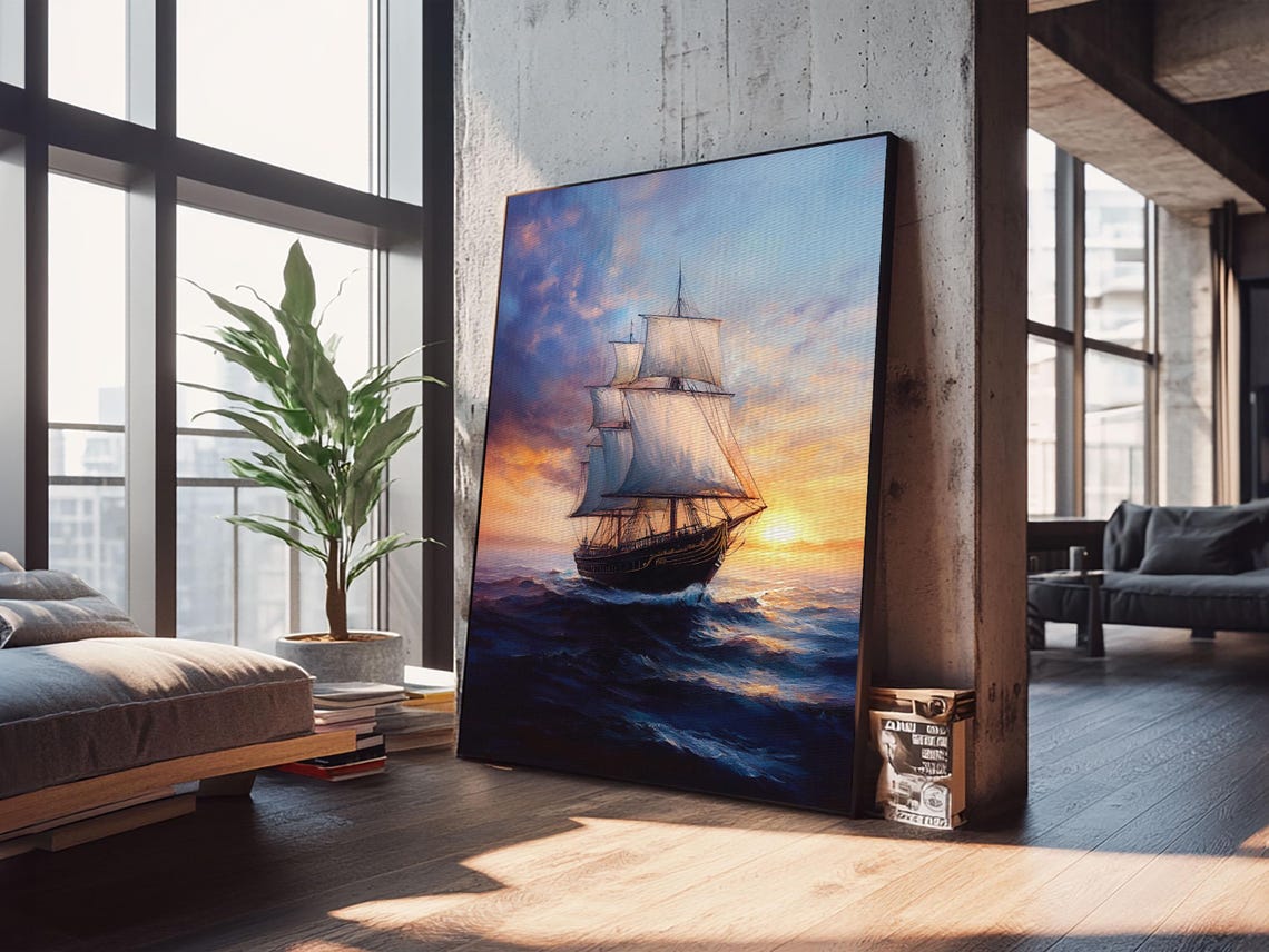 Pirateship At Dawn, Pirate Art Print