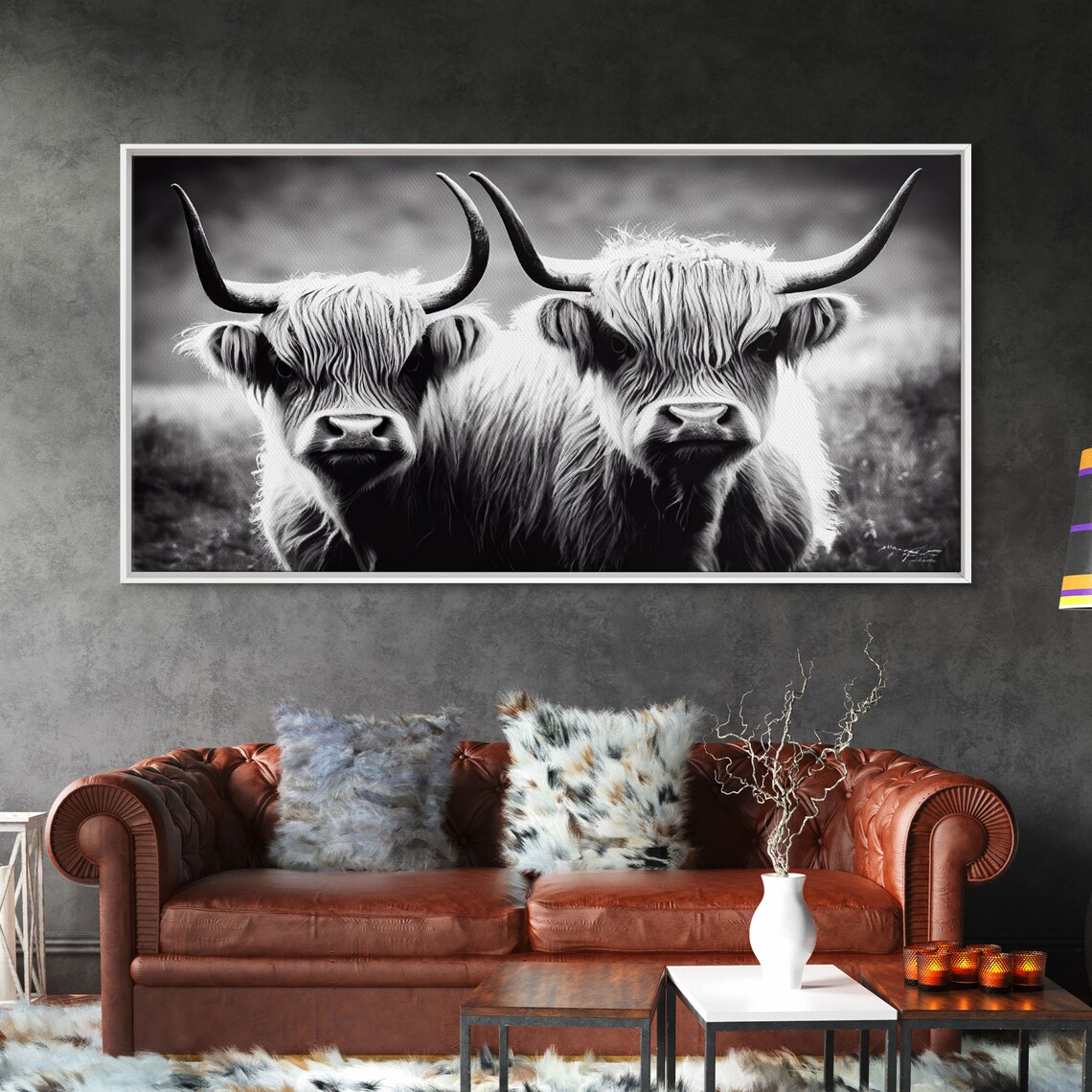 Highland Cow Farmhouse Living Room Art Print