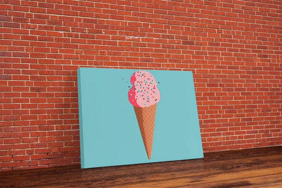 Pop Art Ice Cream Cone With Sprinkles Retro Style Framed Print Art Turquoise Art Vintage Inspired Ice Cream Shop Wall Art