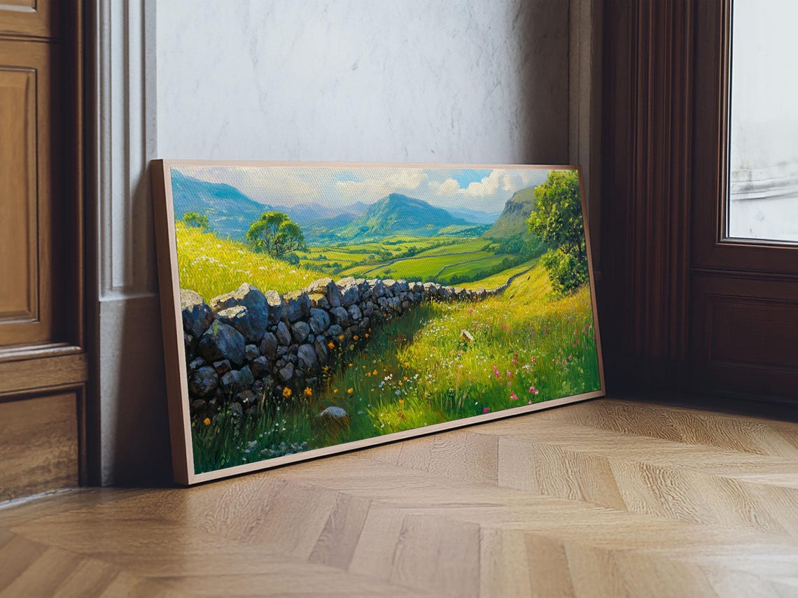 Hadrians Wall England Green Rolling Valley Ancient Stone Wall Poster - Image 2