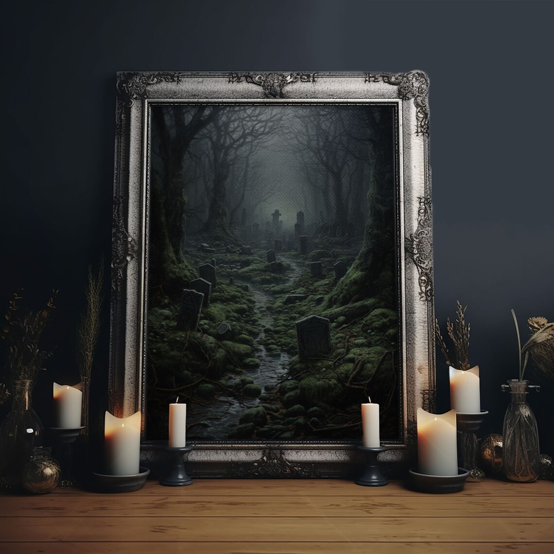 Haunted Cemetery Halloween Graveyard Art Print - Image 6