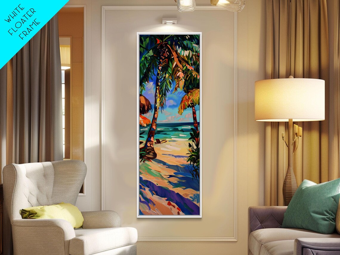 Tropical Palm Beach Impasto Painting Turquoise Ocean Bright Art Poster - Image 6