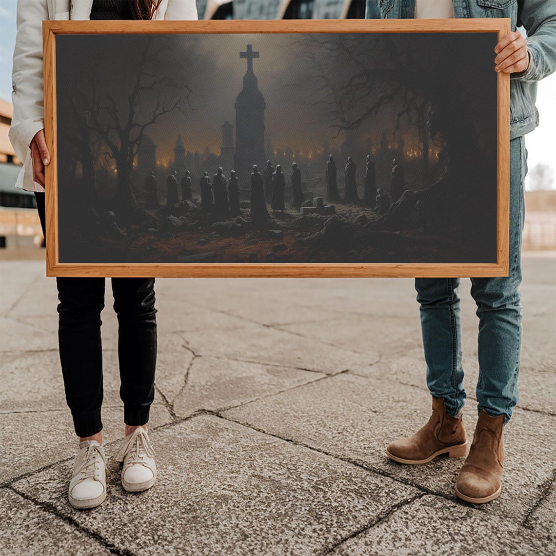 Haunted Graveyard Hooded Figures Dusk Gothic Dark Academia Art Poster - Image 5
