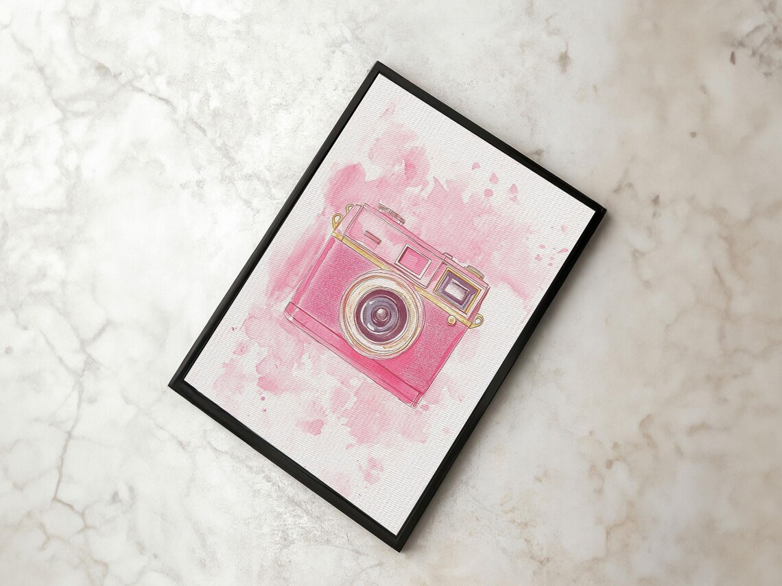 Pink Retro Film Camera Watercolor Art Print Photography Studio Poster - Image 5