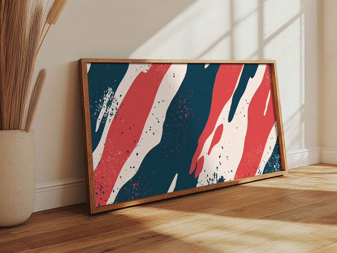 Navy Red Camo Brush Stripe Abstract Minimalist Modern Wall Art Poster - Image 6