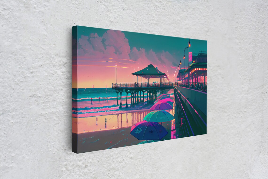 Neon Beach Cool Beach House Wall Decor, Synthwave Pier - Image 4