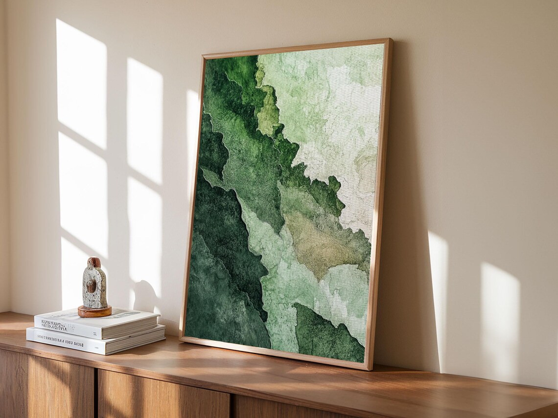 Sage Green Watercolor Wash Minimalist Abstract Nature Wall Art Poster - Image 3