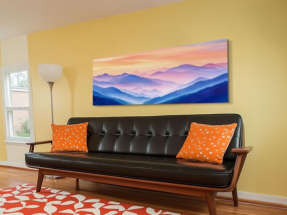 Smoky Mountain Landscape Print Blue Ridge Mountains Painting Panoramic Wall Art Mountain Cabin Wall Art Home Decor