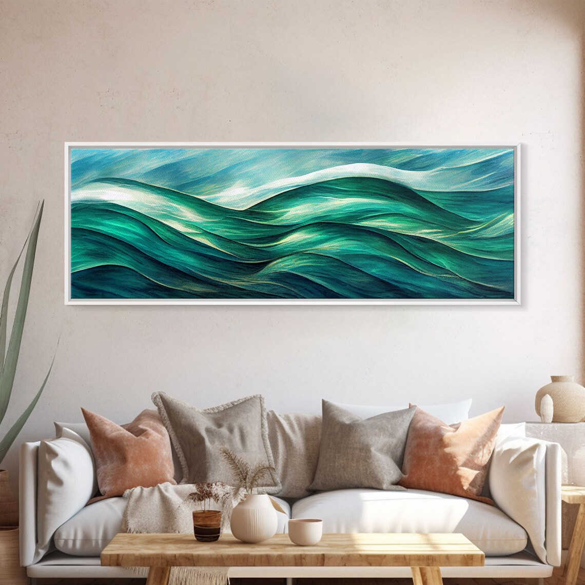 Sea Green Ocean Waves, Art Deco Wall Art Print - Image 5