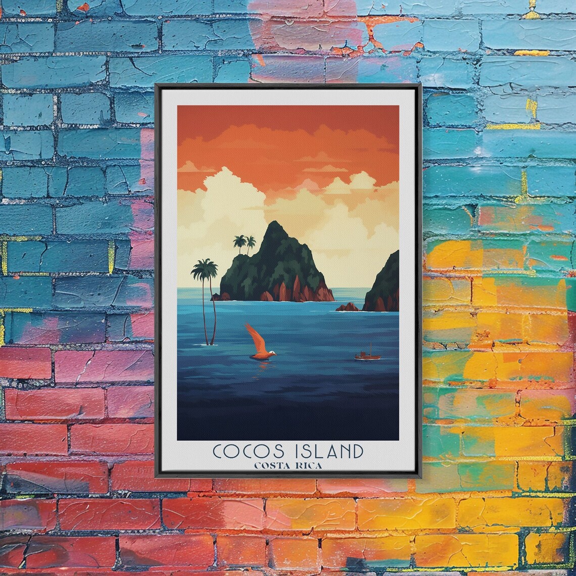 Cocos Island Costa Rica Sunset Ocean Rocky Peak Island Travel Poster - Image 6