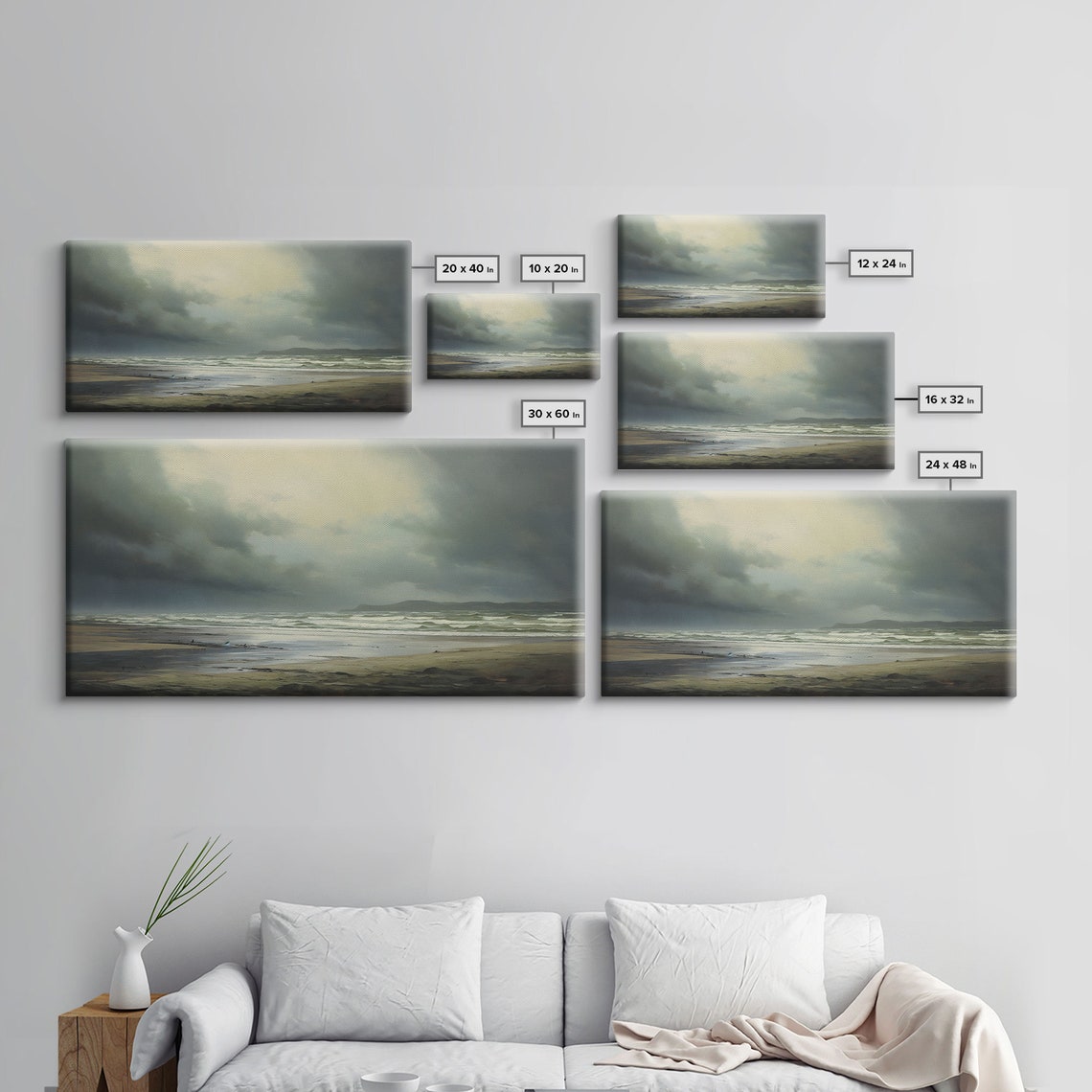 Stormy Beach Moody Landscape Oil Painting Dark Waves Art Wall Poster - Image 2