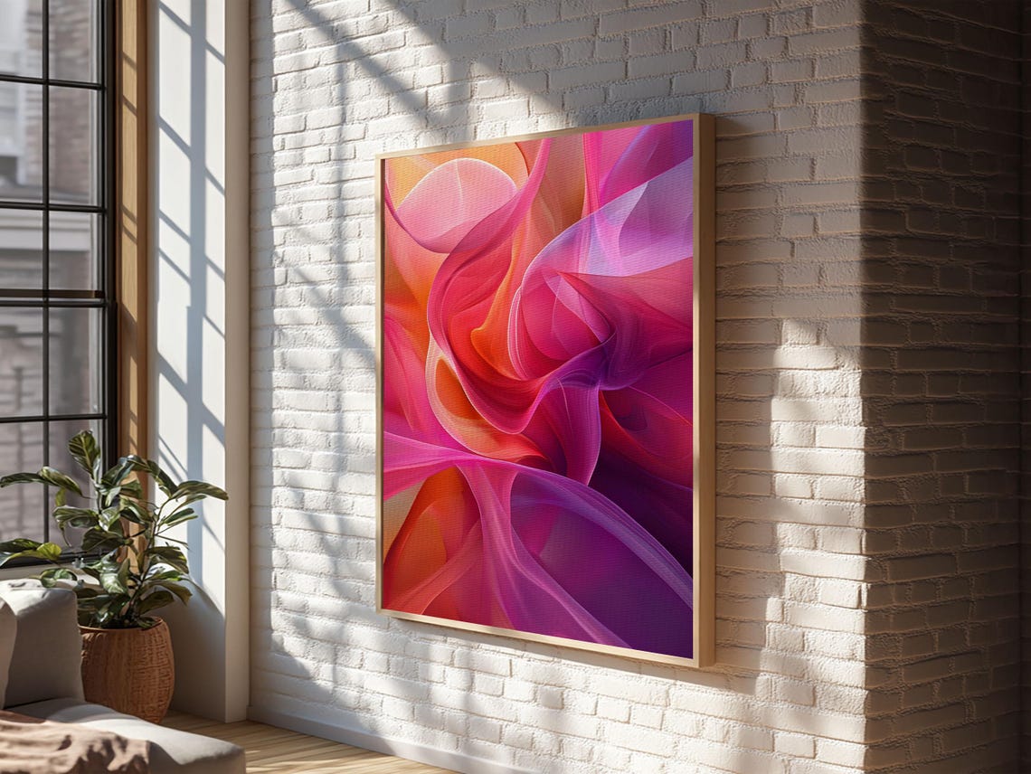 Pink Orange Abstract Fluid Waves Bold Colorful Modern Art Print - Image 5