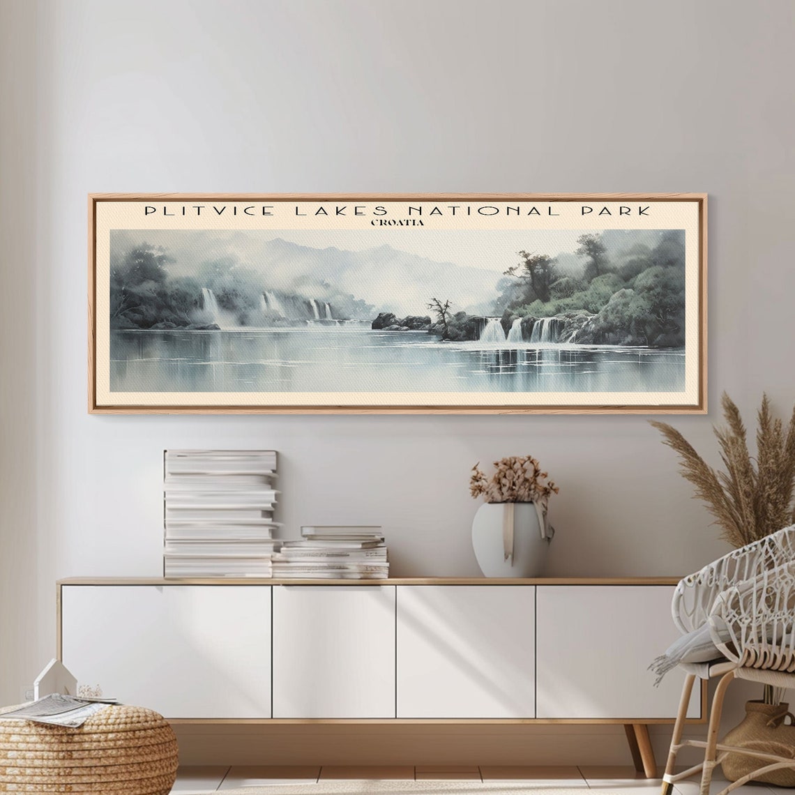 Plitvice Lakes Croatia Waterfalls Misty Lake Panoramic Travel Poster - Image 3