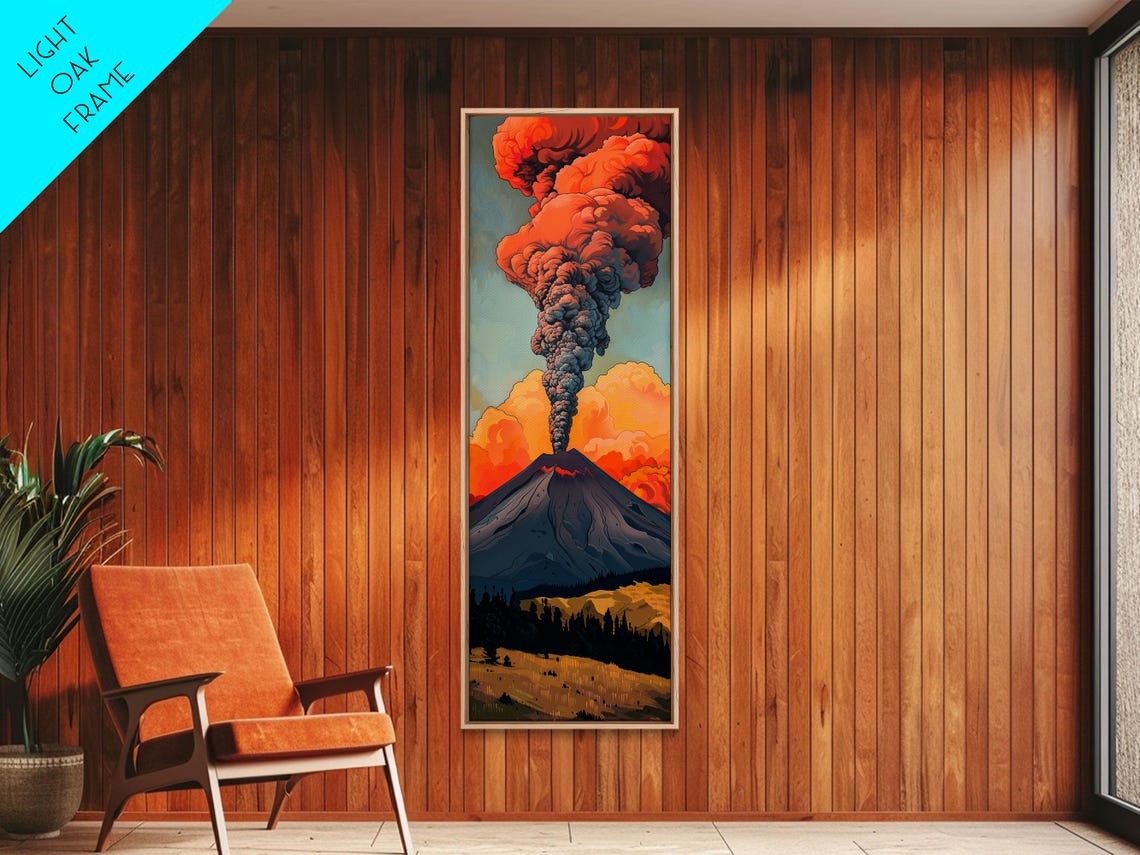 Colorful Volcano Eruption Printed On Framed Vertical Landscape Art Print Mountain Wall Art 3d Art Vertical Office Art - Image 5