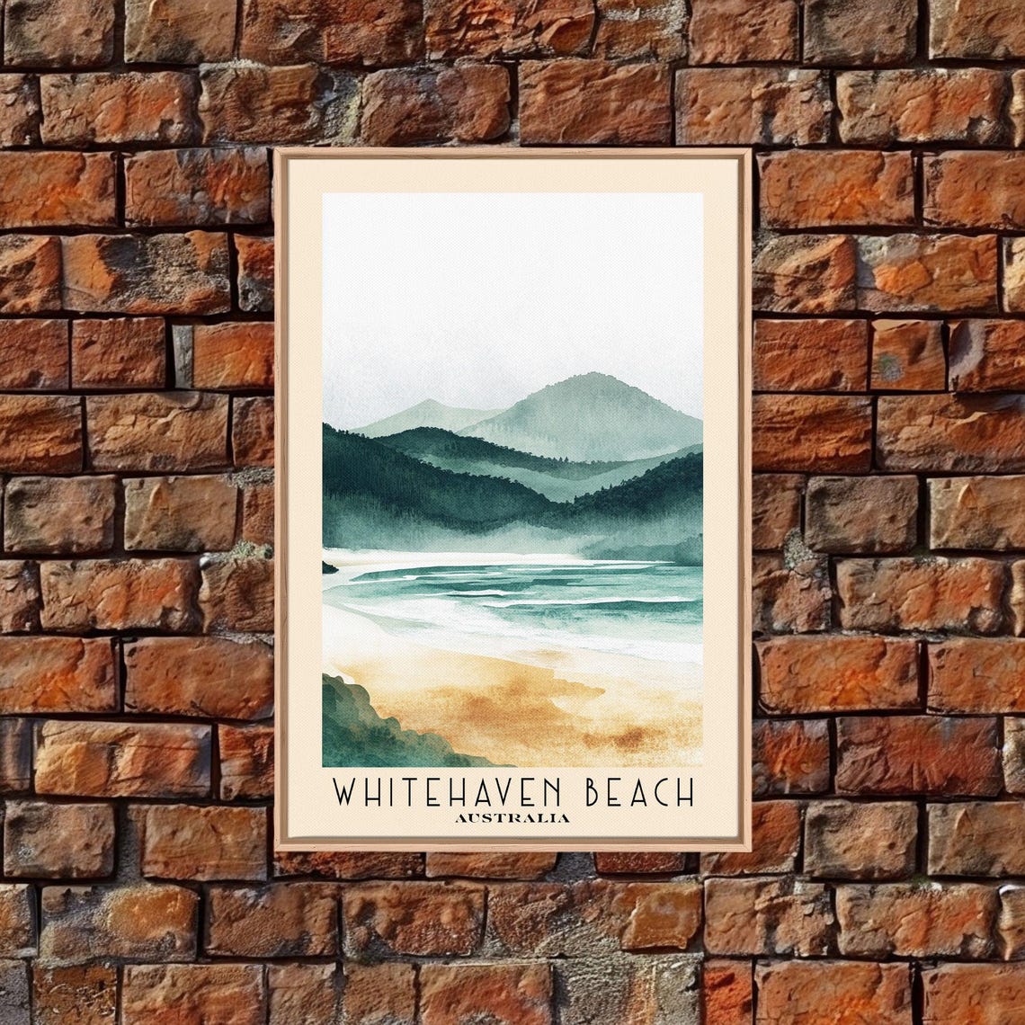 Whitehaven Beach Australia Misty Mountain Coast Watercolor Poster - Image 5