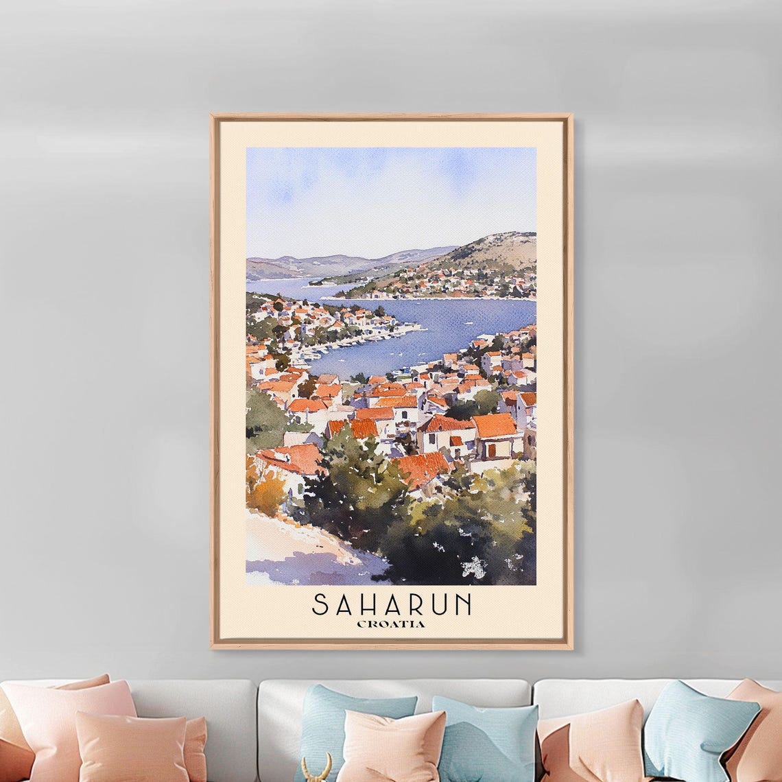Saharun Croatia Old Town Harbor Orange Rooftop Watercolor Poster - Image 2
