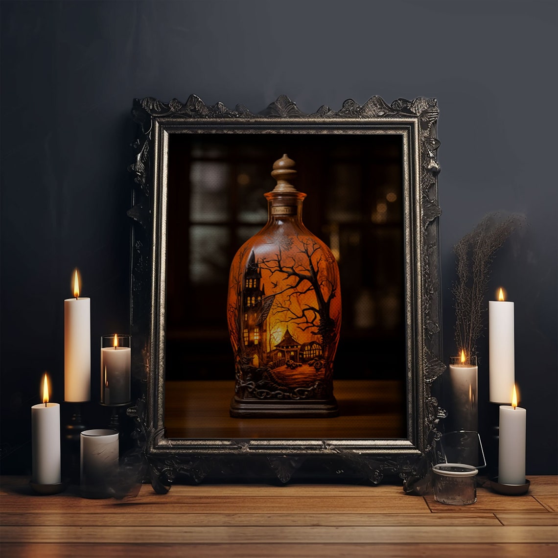 Spooky Haunted House In A Jar Glowing Glass Bottle Halloween Print - Image 5