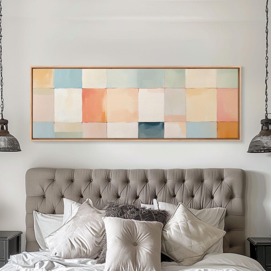Mcm Style Abstract Square Framed Print Mid Century Modern Wall Art Pastel Colors Large Horizontal Wall Art Print - Image 5