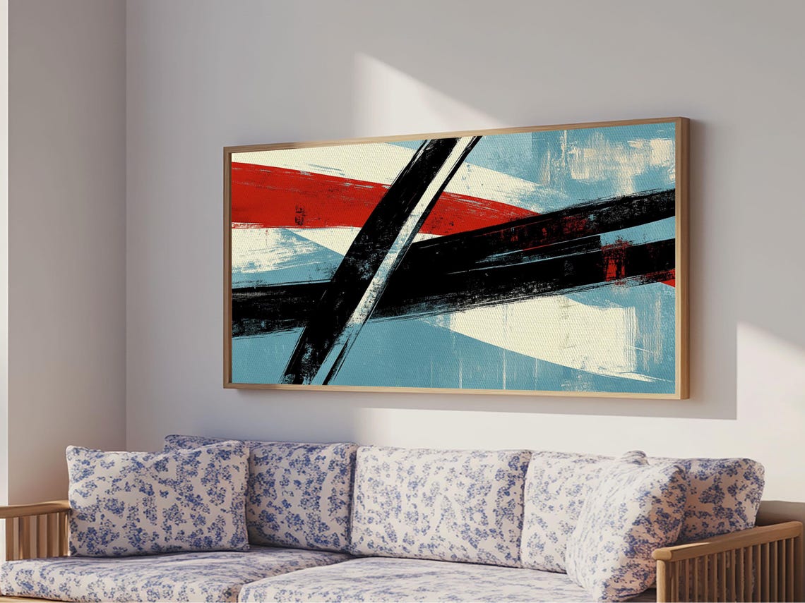 Mid Century Modern Bold Red Black Abstract Brush Strokes Print - Image 6