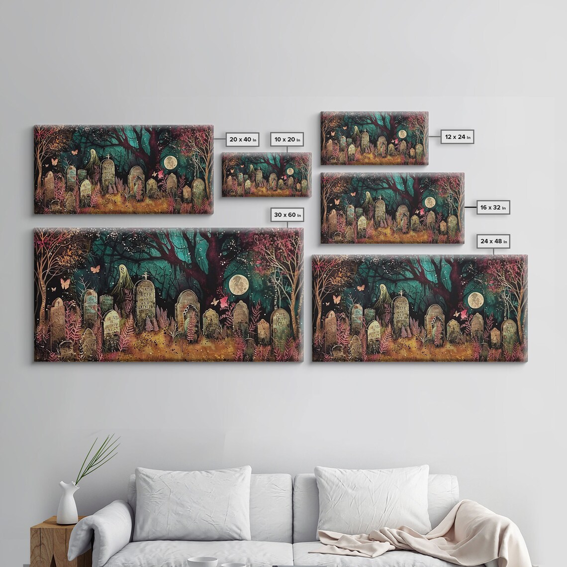 Colorful Haunted Graveyard At Night Spooky Season Halloween Art Print - Image 2