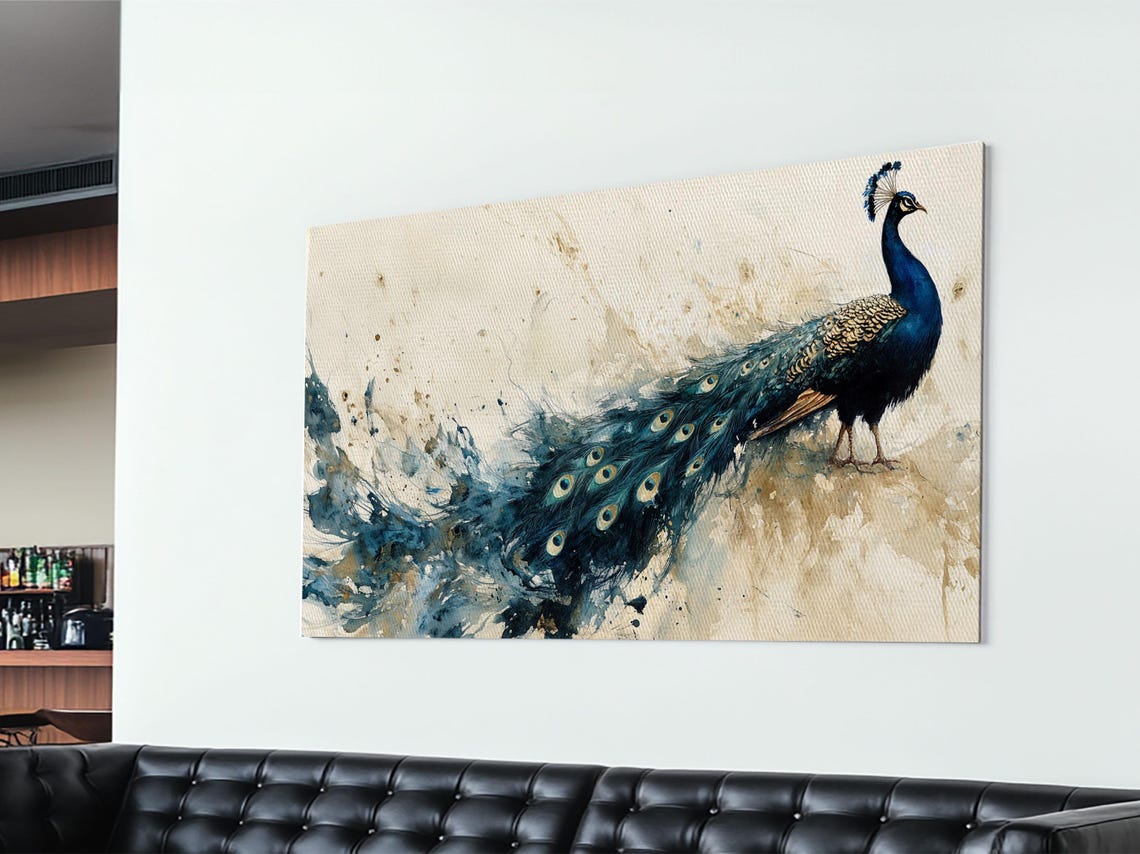 Majestic Peacock Teal Plumage Long Tail Watercolor Wildlife Art Poster - Image 6