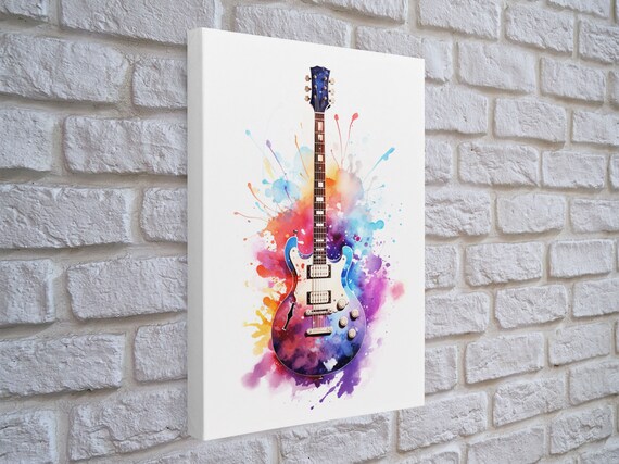 Electric Guitar Watercolor Paint Splash Rock Music Studio Art Poster