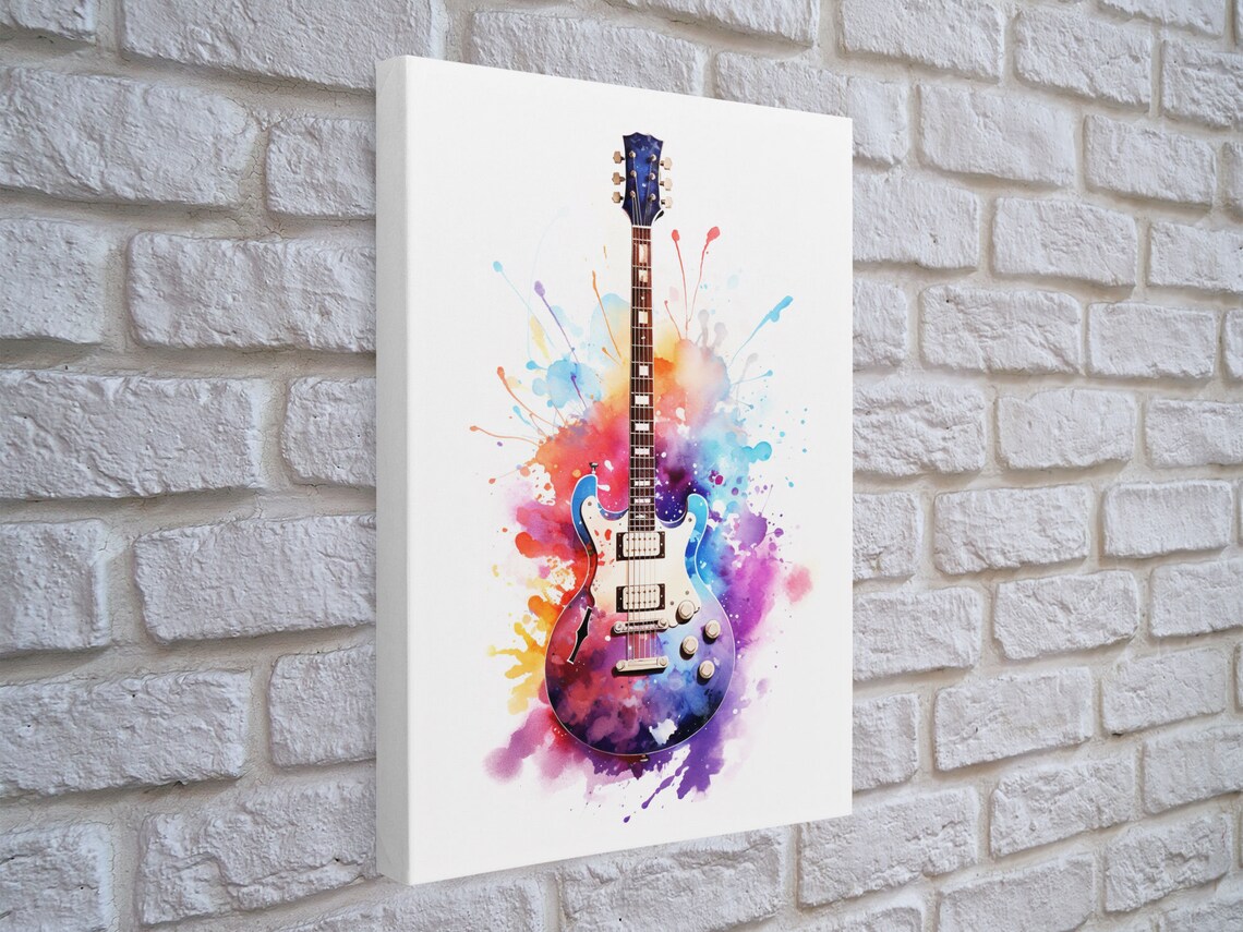 Electric Guitar Watercolor Paint Splash Rock Music Studio Art Poster