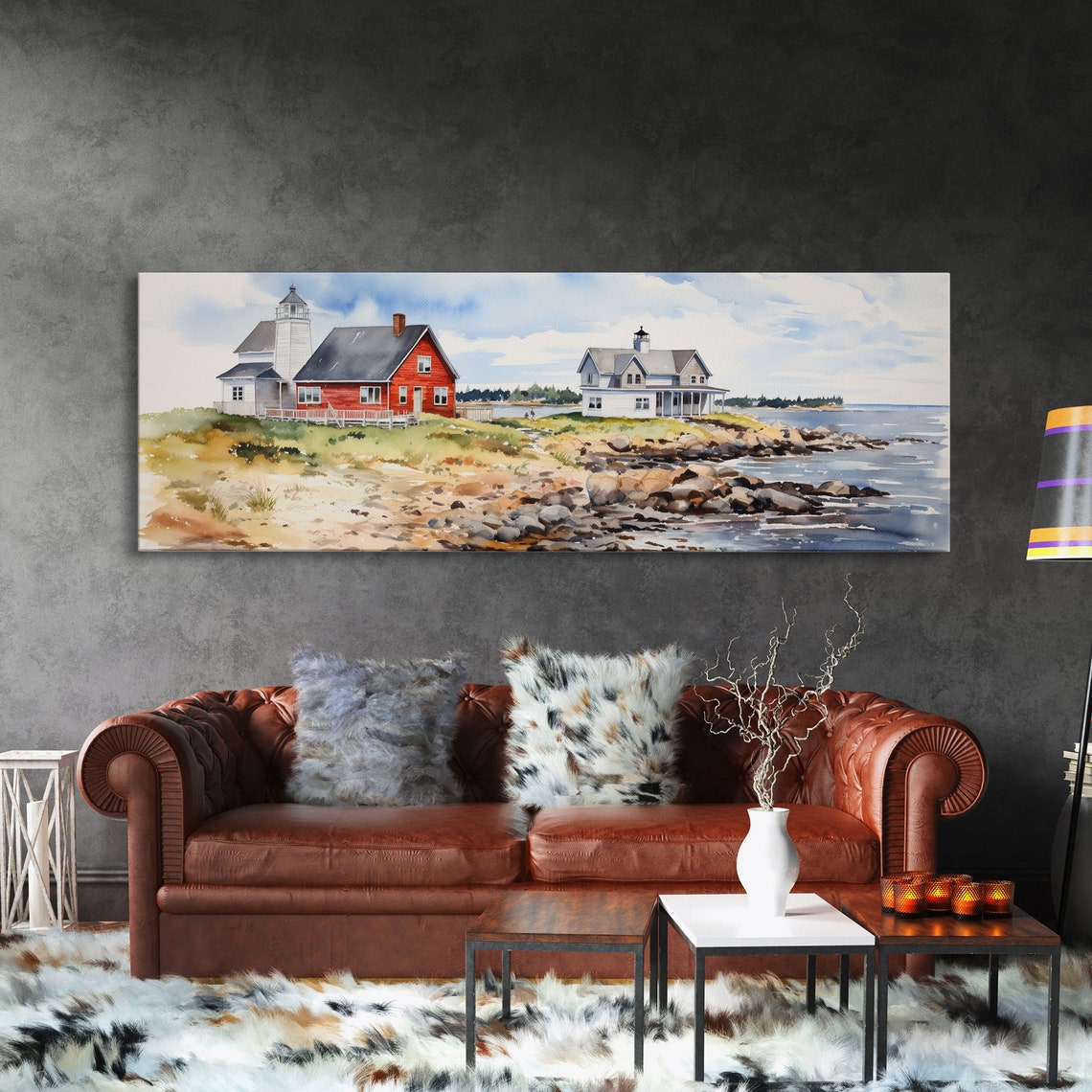 Maine Watercolor Painting Framed Print Maine Seaside Print Lupine Art Print Maine Art Print Lupine Painting Maine Landscape Art - Image 3