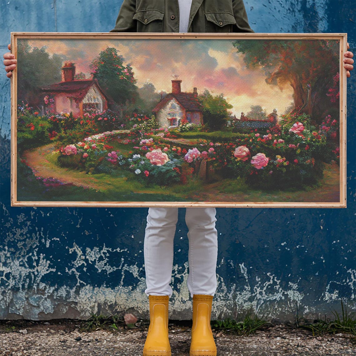 English Cottage With Rose Garden Print Cute English Countryside Wall Art - Image 6