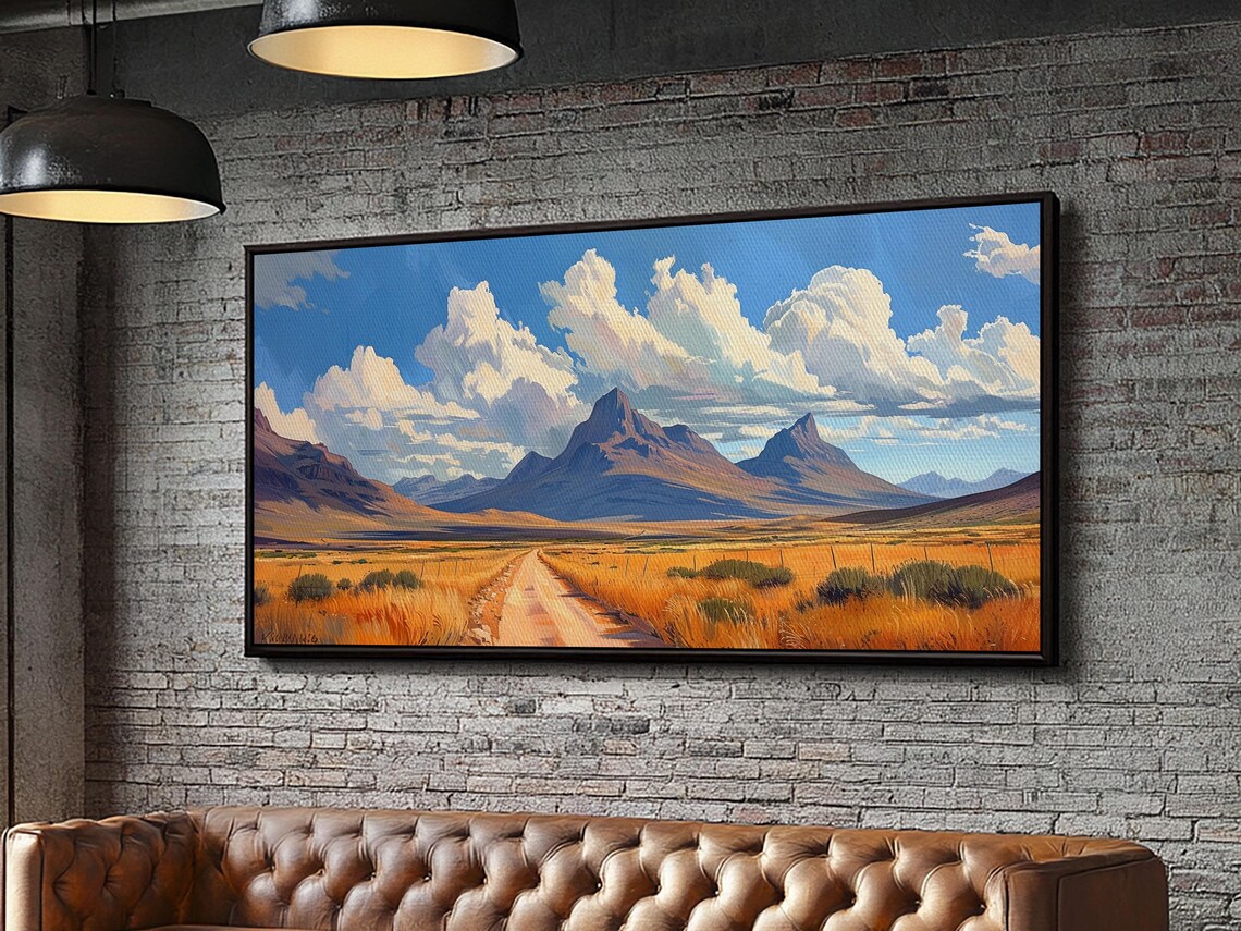 Desert Dirt Road To Purple Mountains Golden Grass Landscape Poster - Image 6