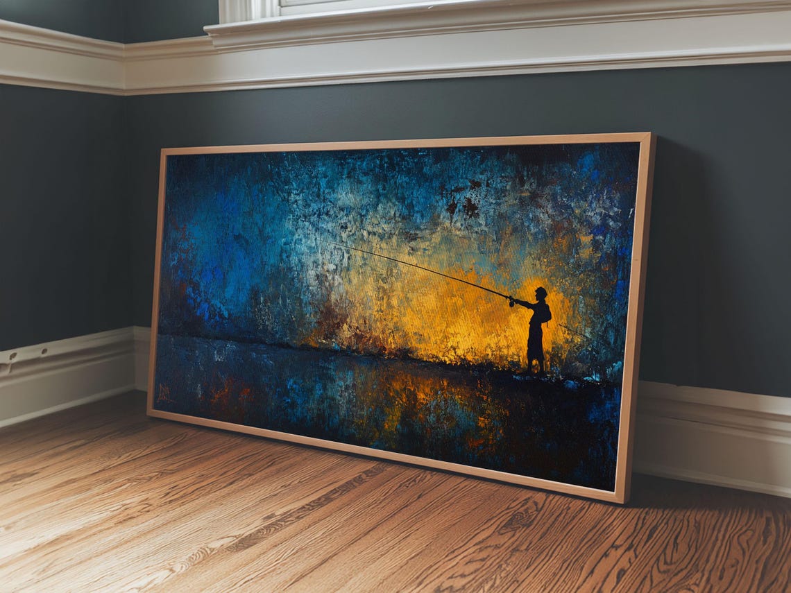 Retro Oil Painting Print Of A Fisherman Fishing Gift Idea Fisherman Gift Fishing Painting Fishing Art - Image 4