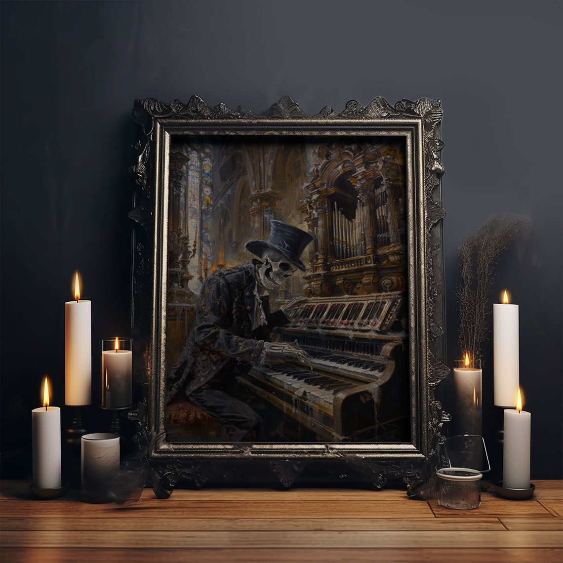 Skeleton Organist Gothic Cathedral Haunted Church Musician Art Poster - Image 5