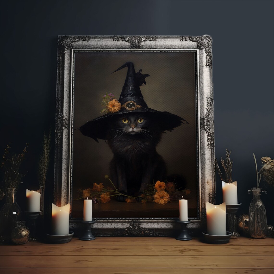 Witch Cat With Flower In Her Cap, Dark Academia Art Print - Image 6