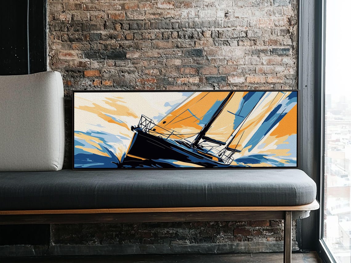 Pop Art Sailboat Racing On Waves Bold Colorful Seascape Print - Image 4